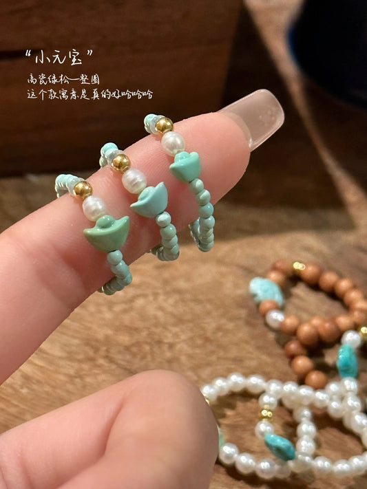 18k gold ore green pine pearl ingot ring uucool jewelry