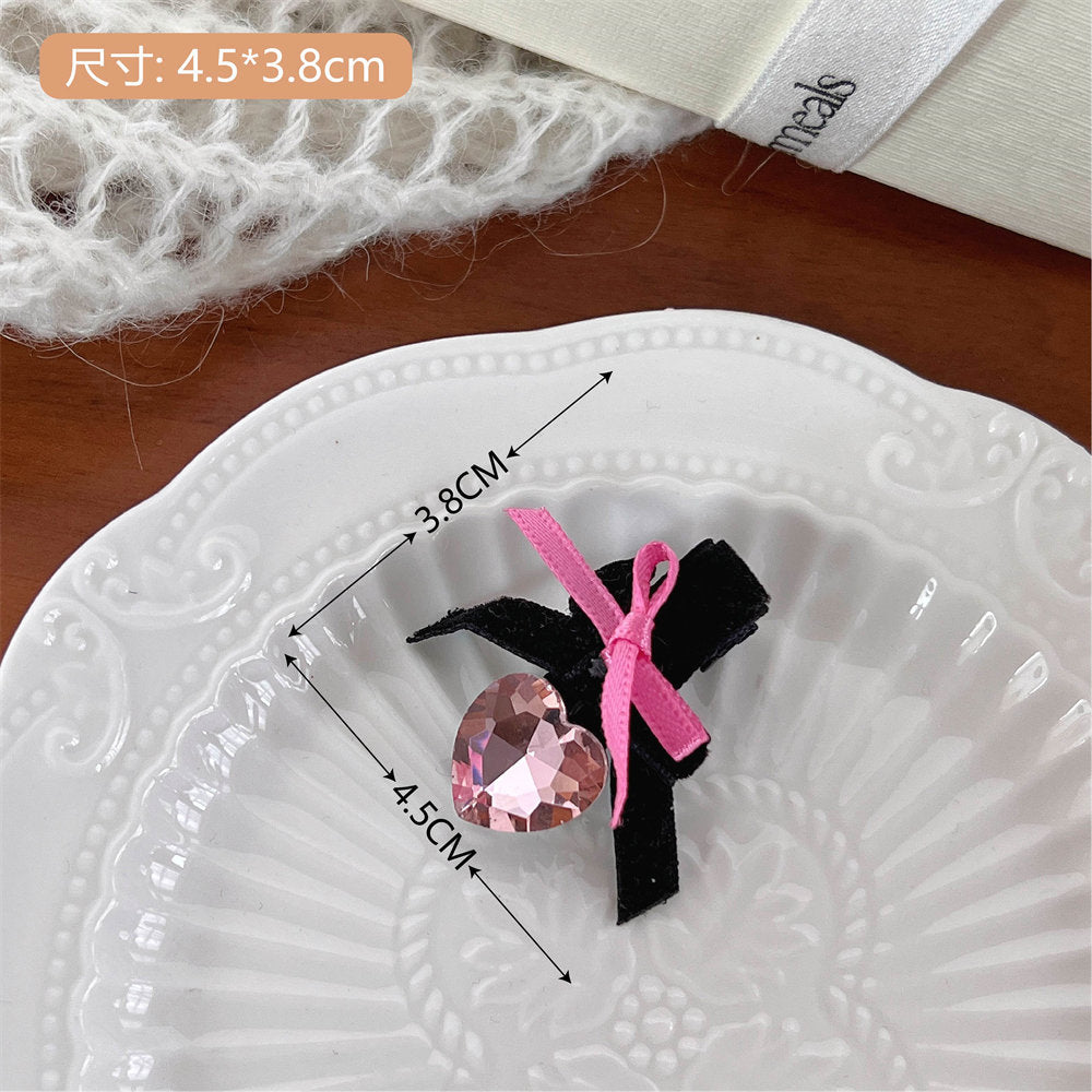 High-Grade Pearl Diamond Bow Barrettes New Girl Bang Side Clip Black Velvet Duckbill Clip Headdress uucool collection shop