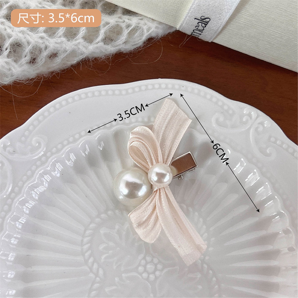 High-Grade Pearl Diamond Bow Barrettes New Girl Bang Side Clip Black Velvet Duckbill Clip Headdress uucool collection shop