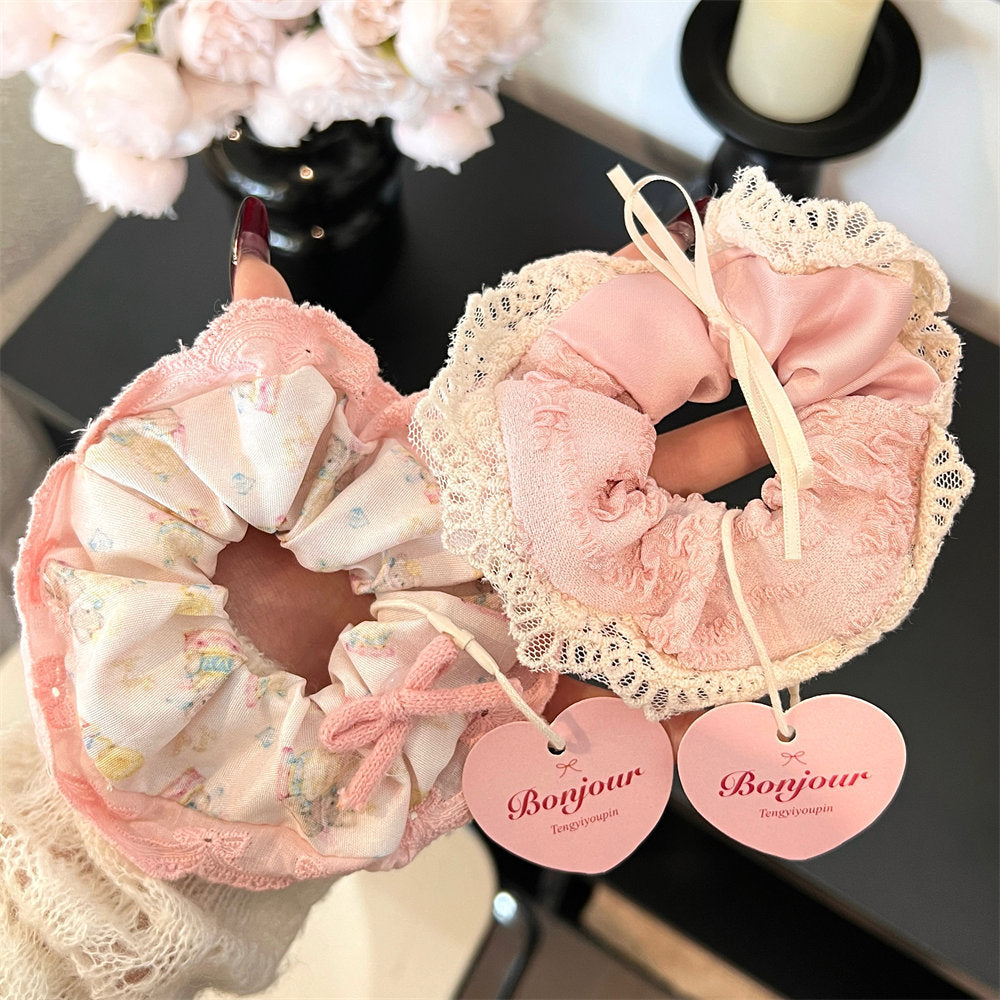 French Lace Large Intestine Hair Band Girlish Style Hair Tie Hair Rope High Elasticity Korean Cute Hair Accessories Balls Hair uucool collection shop