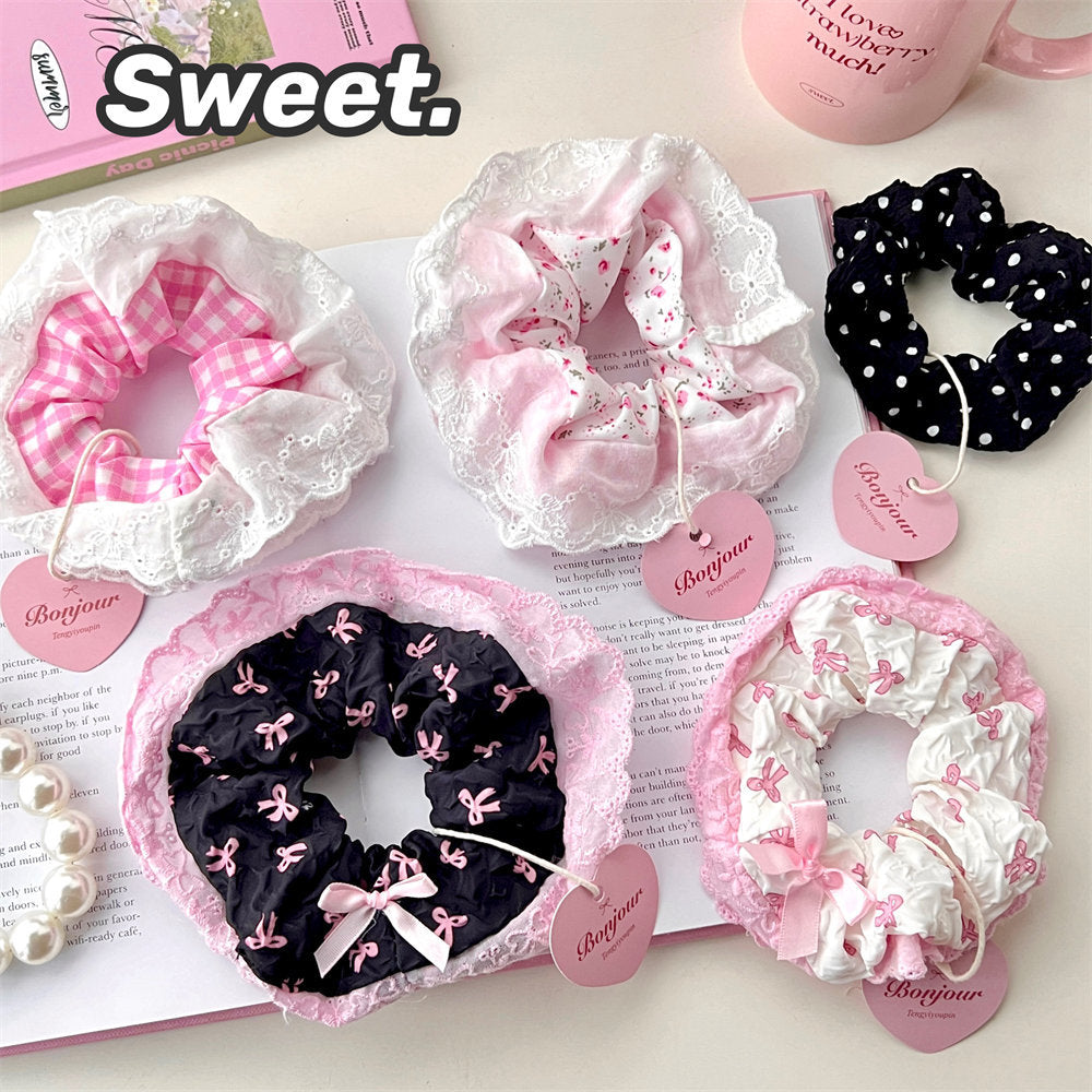 Super Fairy Lace Large Intestine Hair Band High-Looking Ponytail Hair Rope Sweet Cute Girl Hair Rope All-Match Hair Accessories Rubber Band uucool collection shop