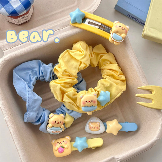 Cute Custard Bear Hair Accessories Hair Ring Girly Heart Large Intestine Ring Student Side Cropped Hair Clip All-Matching Bang Clip Wholesale 义乌市腾亿电子商务有限