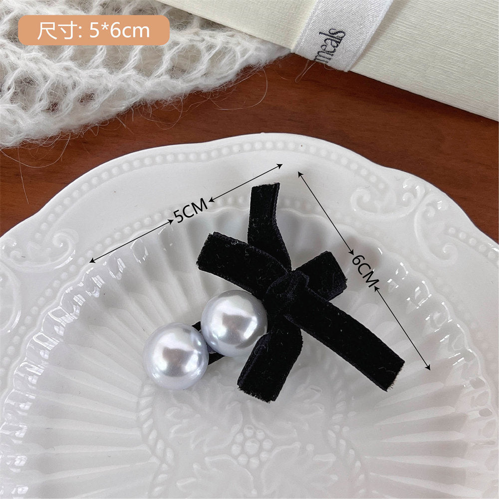 High-Grade Pearl Diamond Bow Barrettes New Girl Bang Side Clip Black Velvet Duckbill Clip Headdress uucool collection shop
