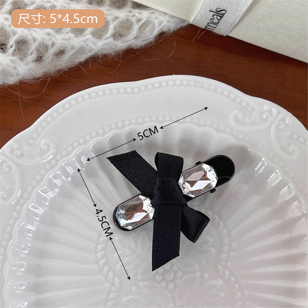 High-Grade Pearl Diamond Bow Barrettes New Girl Bang Side Clip Black Velvet Duckbill Clip Headdress uucool collection shop