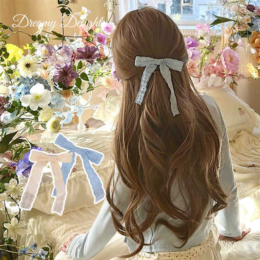 Good-looking Vintage Lace Classic Style Ribbon Bowknot Barrettes Girl Ponytail Clip All-Match Decorative Hair Accessories Wholesale uucool collection shop