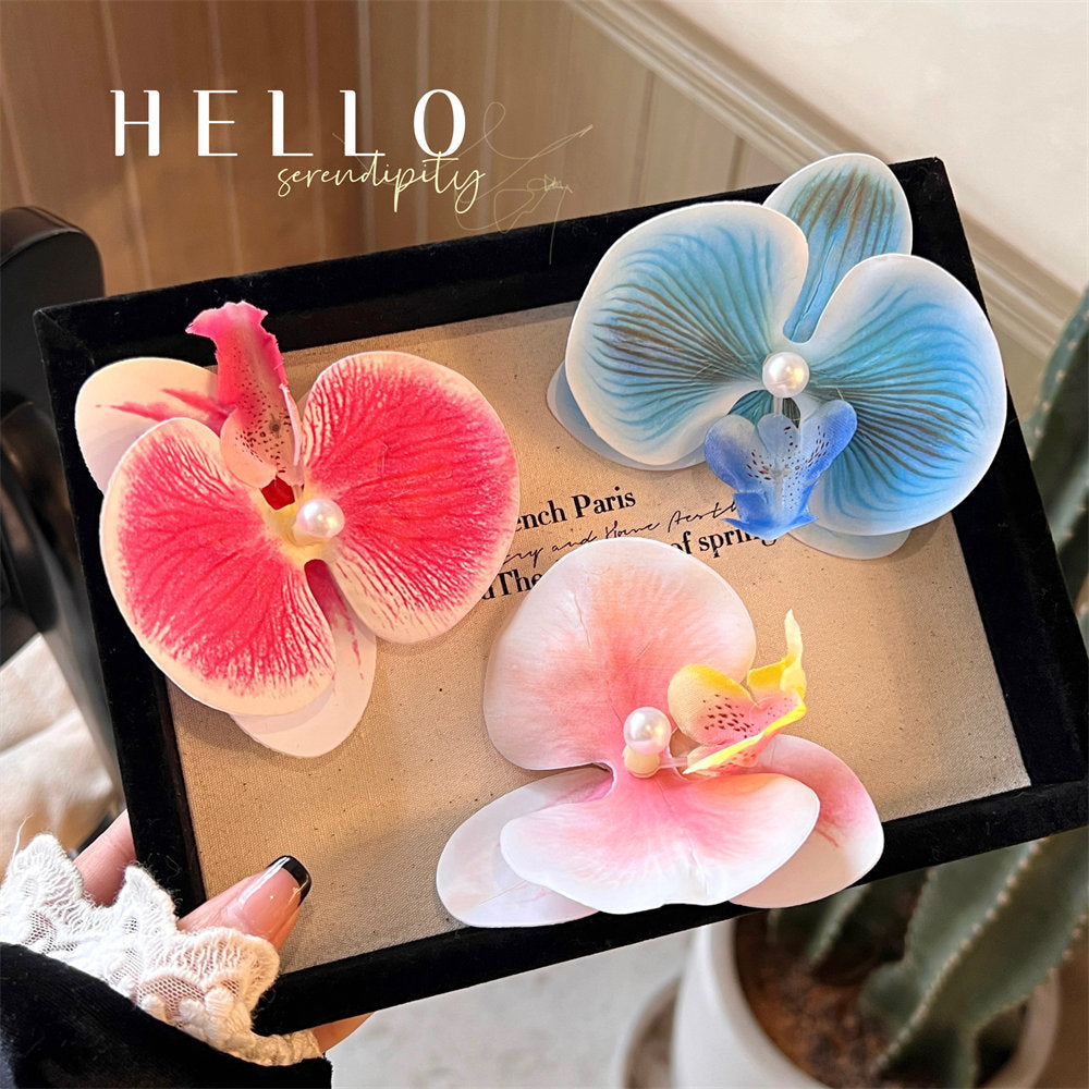 High-End Atmosphere Dizzy Dyed Phalaenopsis Flower Hair Clip Hair Girl Heart Side Clip Hair Accessories Flower Modeling Headdress uucool collection shop