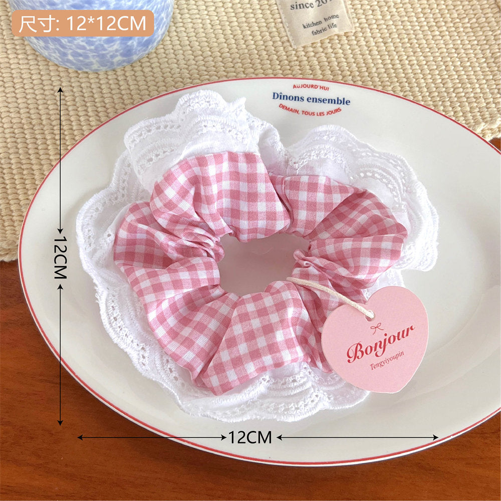 French Lace Large Intestine Hair Band Girlish Style Hair Tie Hair Rope High Elasticity Korean Cute Hair Accessories Balls Hair uucool collection shop