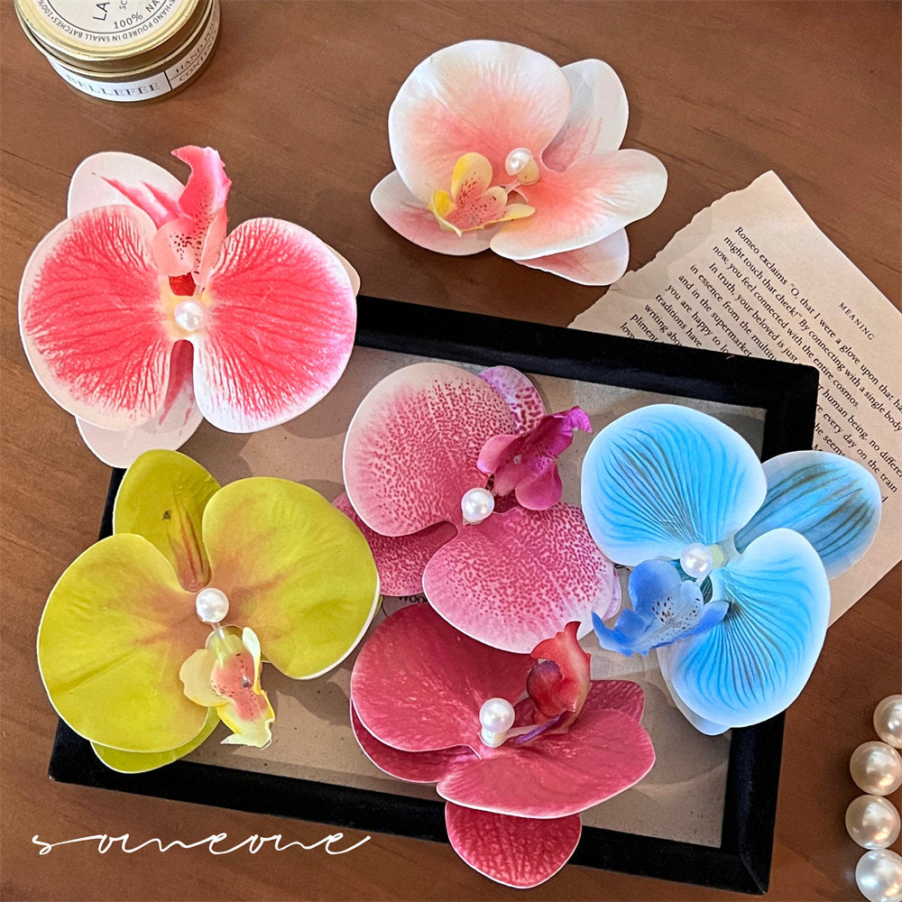 High-End Atmosphere Dizzy Dyed Phalaenopsis Flower Hair Clip Hair Girl Heart Side Clip Hair Accessories Flower Modeling Headdress uucool collection shop